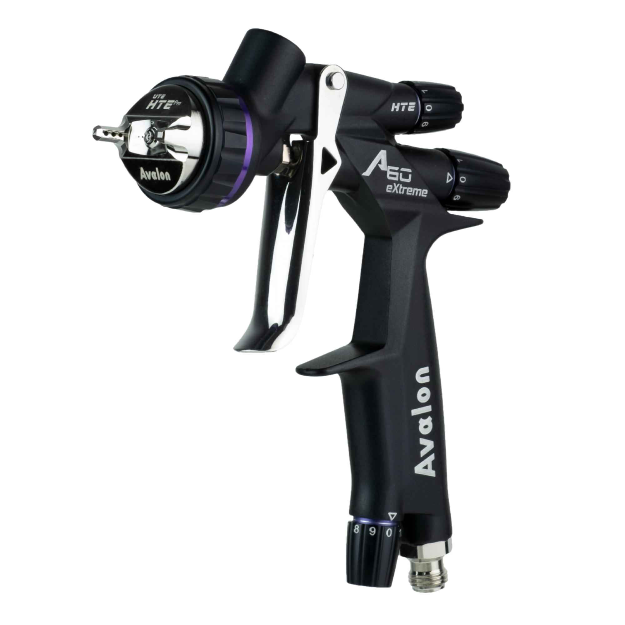 Black spray gun with 'Avalon' branding on a white background
