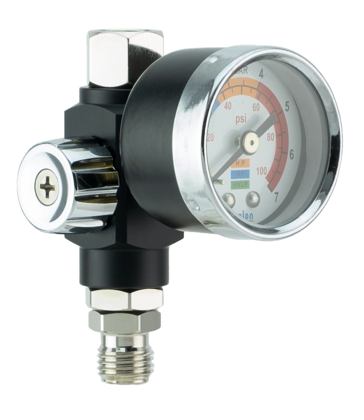 Pressure regulator with gauge on a white background