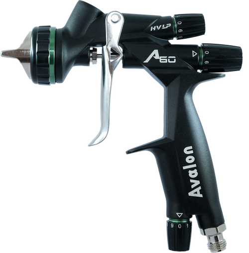 Avalon HVLP spray gun 1.3mm nozzle base coat
Avalon HVLP 1.4mm clear coat application
Avalon HVLP 1.5mm primer fan 
pattern
A-60 HTE with patented U-split tip for 80% transfer
