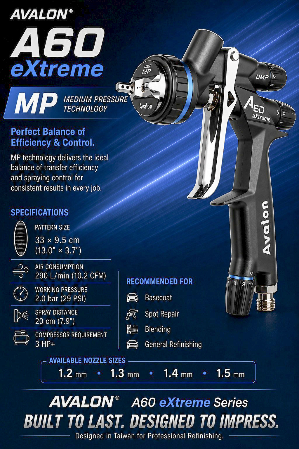 Avalon A-60 - MP eXtreme 1.3mm Spray Gun – U-Split Tip  – Faster base and clear without fighting the fan